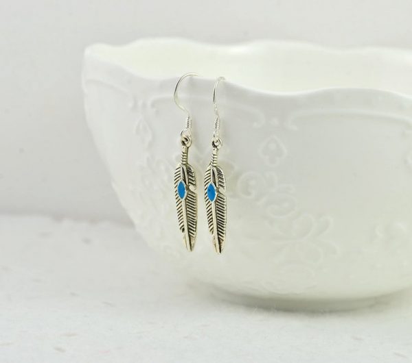 Silver Feather Antique Style Earrings