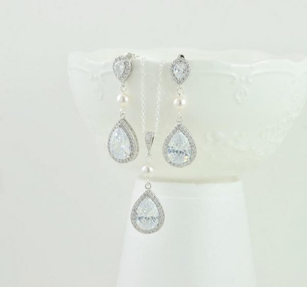 Crystal Drop Pearl Earrings Set for Bridal & Wedding