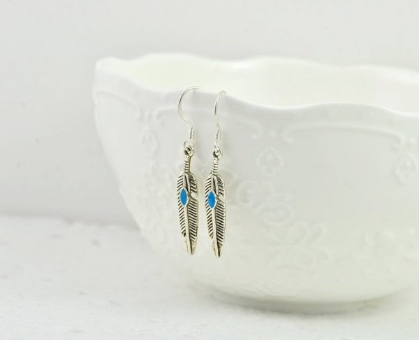 Silver Feather Antique Style Earrings Light weight & minimalist