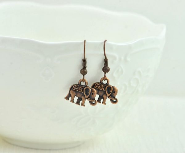 elephant copper dangle earrings