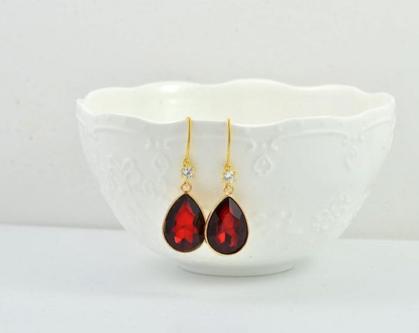 Ruby Bridesmaids Gold Earrings - Wedding Jewellery, Cubic Zirconia Crystals