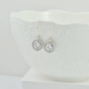 Sterling Silver Bridal Necklace - Cubic Zirconia, Halo Style, Crystal