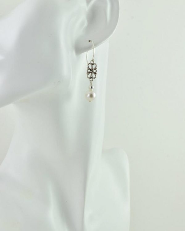 Wedding Swarovski White Pearl Earrings - Bridal, Antique Silver, Simple, Bridesmaids