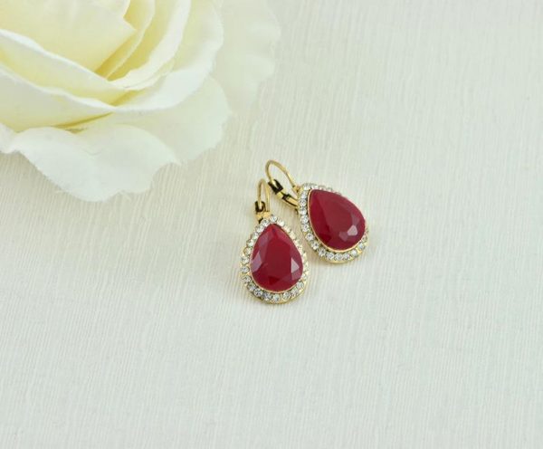 Ruby Cubic Zirconia Drop Earrings - Antique, Lever Back, Studs, Bridal, Indian