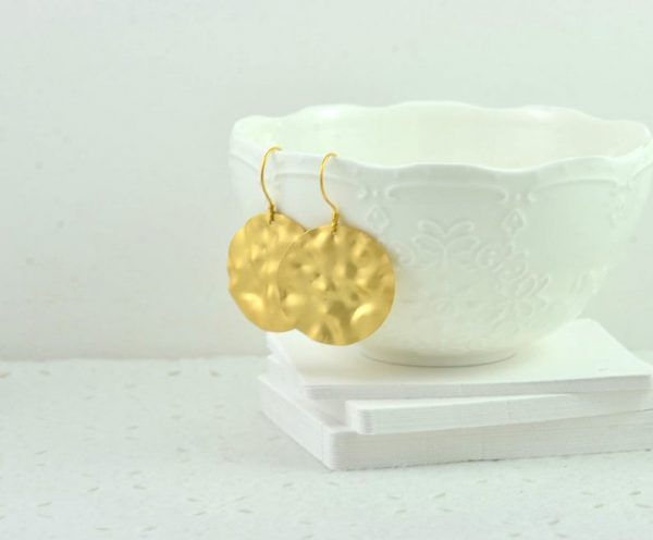 Hammered Gold Disc Earrings - Simple, Everyday Use, Bridesmaids