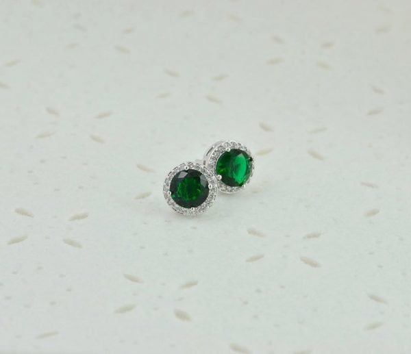 Emerald Silver Stud Earrings