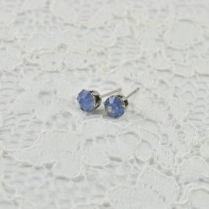Round Blue Crystal Cubic Zirconia Stud Earrings