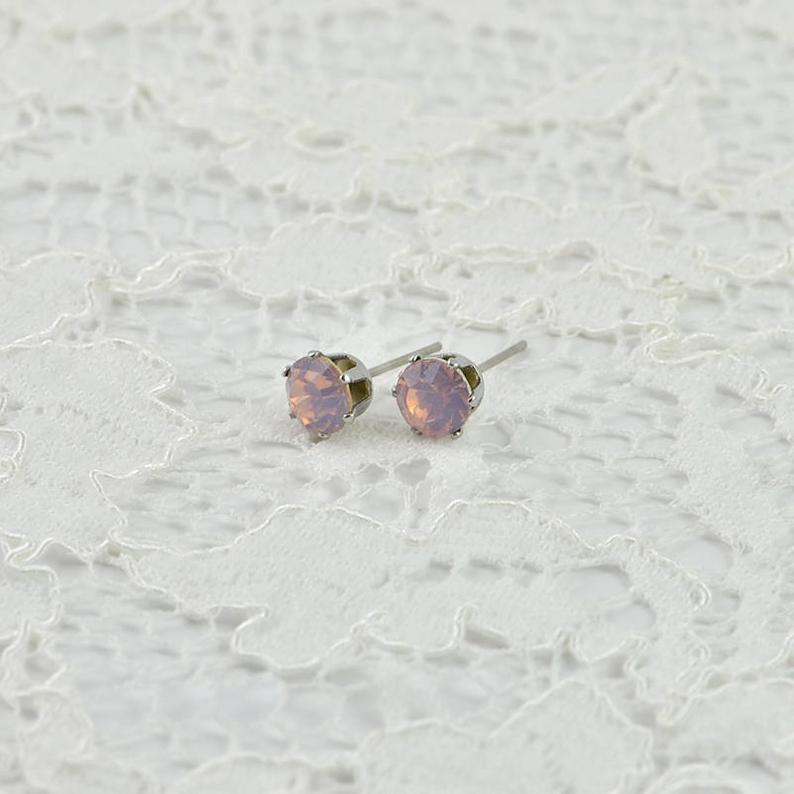 Round Pink Crystal Cubic Zirconia Stud Earrings