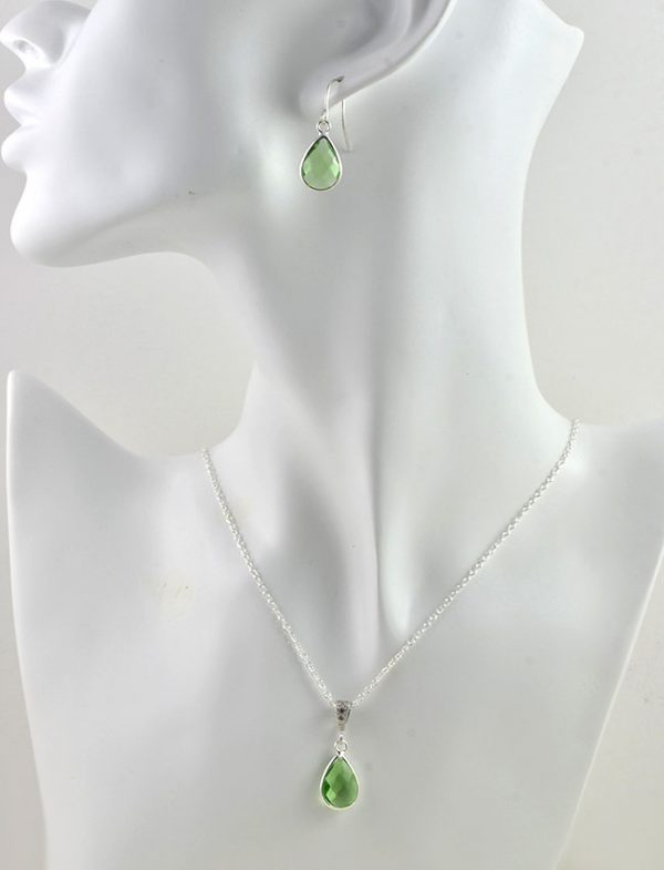 Bridesmaids Drop Light Green Necklace, Emerald Crystal Jewellery Set, Green Teardrop Earrings, Green Bridal Drop Set, Silver Jewelry Set - Image 3