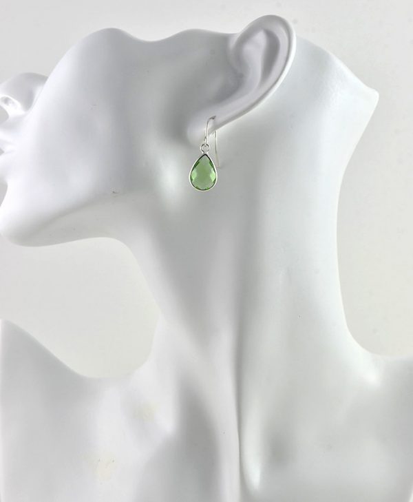 Bridesmaids Drop Light Green Necklace, Emerald Crystal Jewellery Set, Green Teardrop Earrings, Green Bridal Drop Set, Silver Jewelry Set - Image 4
