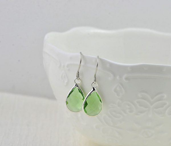 Bridesmaids Drop Light Green Necklace, Emerald Crystal Jewellery Set, Green Teardrop Earrings, Green Bridal Drop Set, Silver Jewelry Set - Image 6