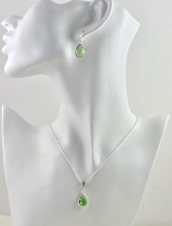 Bridesmaids Drop Light Green Necklace, Emerald Crystal Jewellery Set, Green Teardrop Earrings, Green Bridal Drop Set, Silver Jewelry Set - Image 7