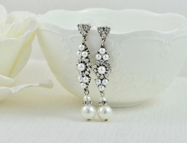 Silver Vintage Chandelier Pearl Earrings