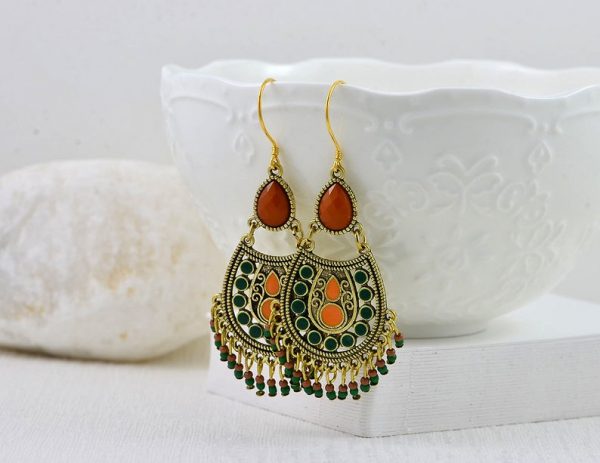 Chandelier Drop Gold Earrings, Indian Style Bridesmaids Earrings
