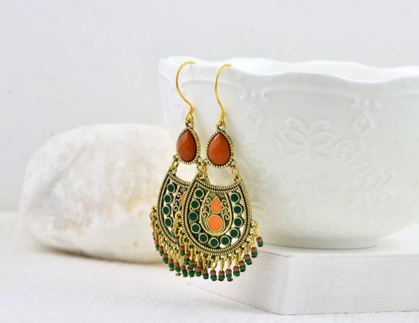 Chandelier Drop Gold Earrings, Indian Style Bridesmaids Earrings