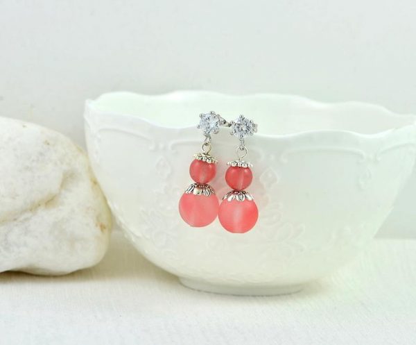 Pink Drop Cherry Quartz Gemstone Earrings