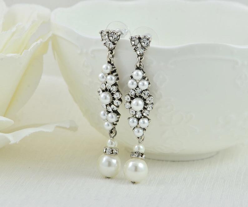 Silver Chandelier Pearl Earrings 