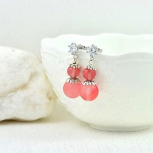 Pink Drop Cherry Quartz Gemstone Earrings 1
