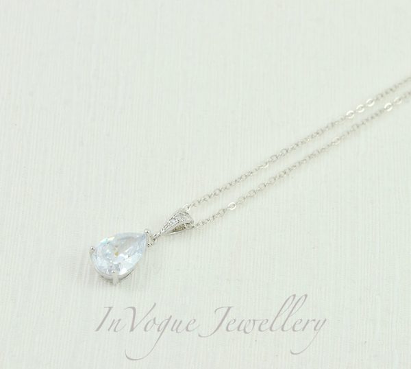 Rose Gold Crystal Drop Bridal Necklace, Bridesmaids Cubic Zirconia Teardrop Necklace, Simple Wedding Necklace Jewelry, Flower Girl Gift - Image 7