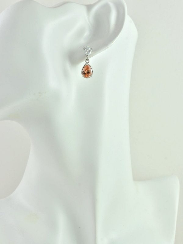 Silver Crystal Stud Earrings - Peach, Bridal, Wedding , Stud Earrings