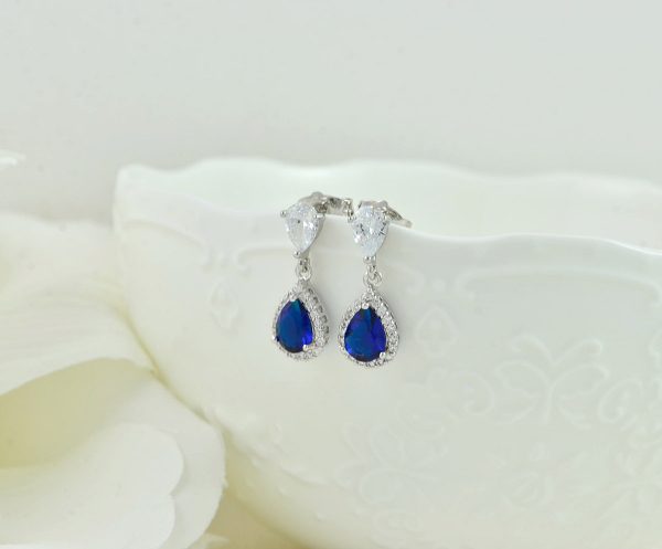 Silver Bridal Sapphire Cubic Zirconia Crystal Jewellery Set, Blue Jewelry set, Blue earrings, Sapphire Bridal Wedding Jewelry Set - Image 4
