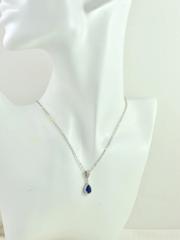 Silver Bridal Sapphire Cubic Zirconia Crystal Jewellery Set, Blue Jewelry set, Blue earrings, Sapphire Bridal Wedding Jewelry Set - Image 5