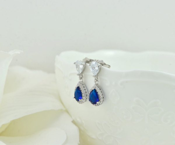 Silver Bridal Sapphire Cubic Zirconia Crystal Jewellery Set, Blue Jewelry set, Blue earrings, Sapphire Bridal Wedding Jewelry Set - Image 7