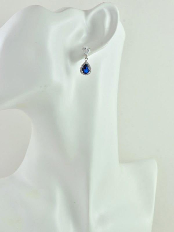 Silver Bridal Sapphire Cubic Zirconia Crystal Jewellery Set, Blue Jewelry set, Blue earrings, Sapphire Bridal Wedding Jewelry Set - Image 9