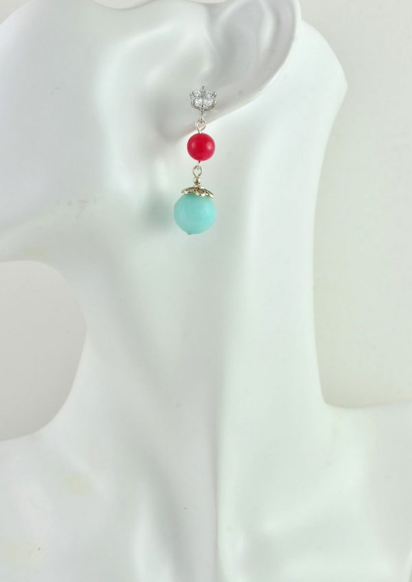 Turquoise Drop Crystal Earrings - Bridesmaids, Red Long Gemstone Jewellery