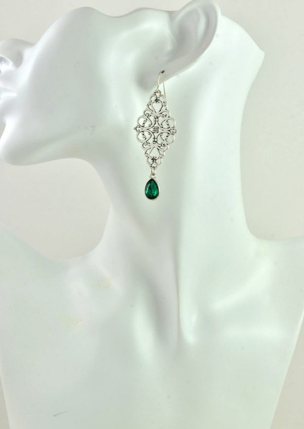 Sterling Silver Emerald Drop Earrings - Chandelier, Long, Green
