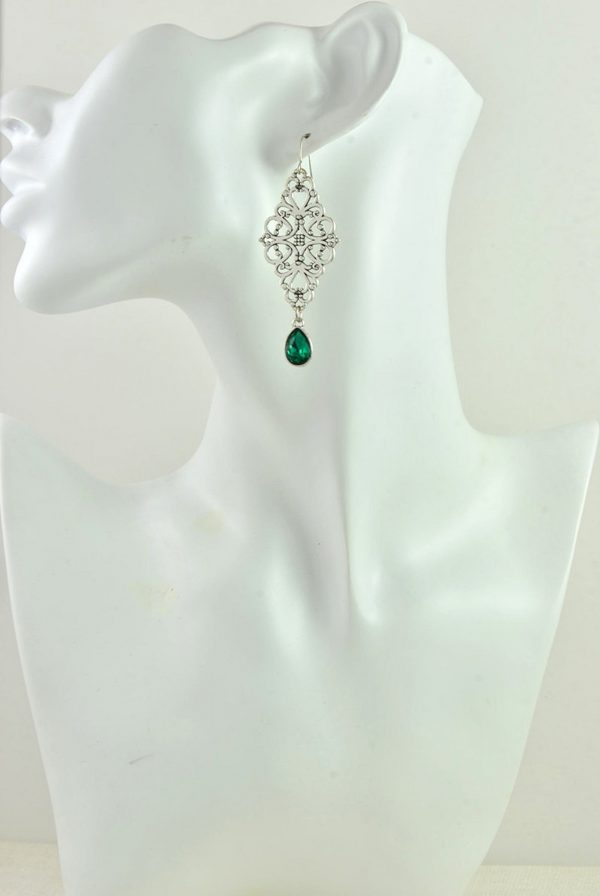 Sterling Silver Emerald Drop Earrings - Chandelier, Long, Green