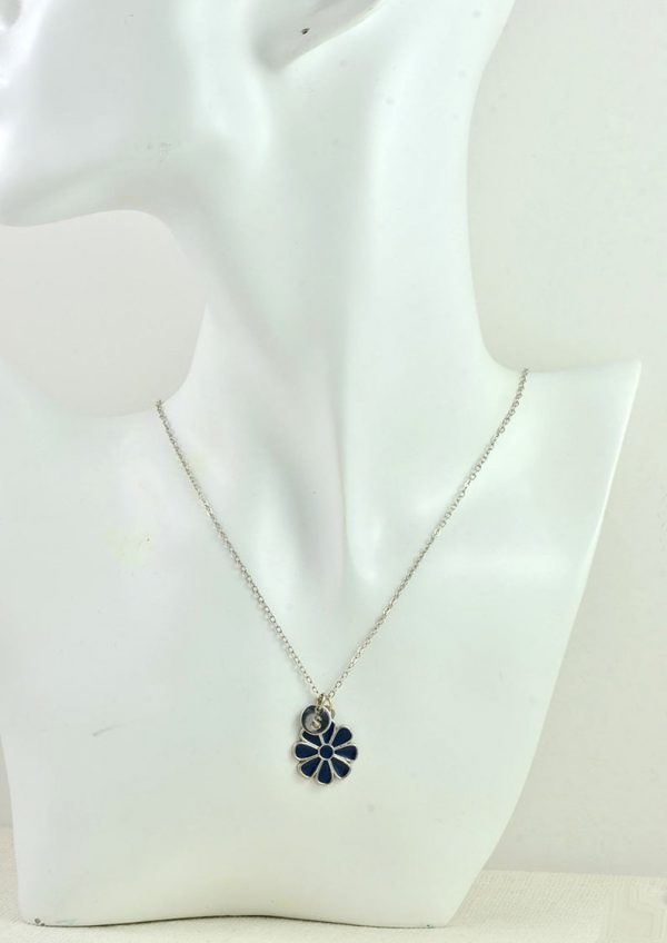 Silver Personalised Sapphire Necklace With Initials, Floral Engraved Jewellery