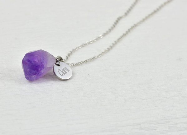 Amethyst Personalised Name Necklace, Silver Engraved Name Necklace, Initials Personalised Charm Gemstone Pendant Customised Silver Necklace 8