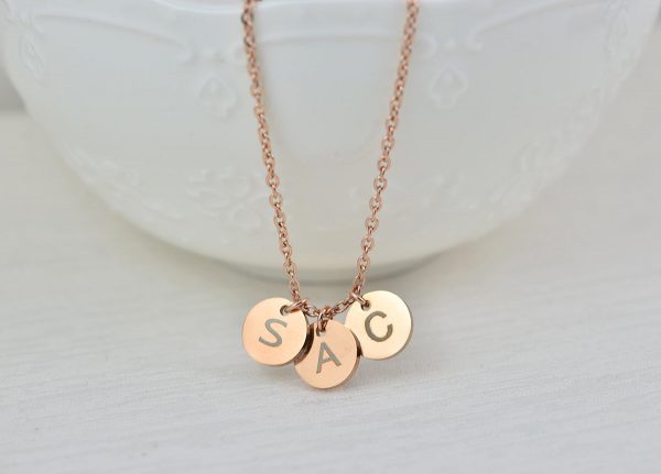 Custom Initial Rosegold Necklace, Personalised Letter Engraved Necklace, Initial Round Charm Tag Necklace, Customised Mothers Day Necklace 52