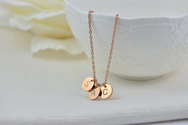 Custom Initial Rosegold Necklace, Personalised Letter Engraved Necklace, Initial Round Charm Tag Necklace, Customised Mothers Day Necklace 3