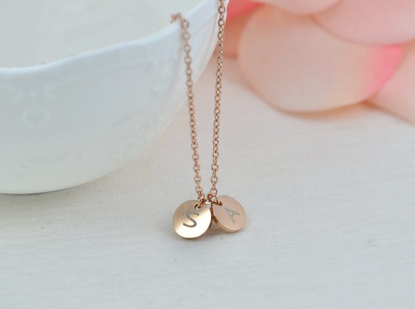 Custom Initial Rosegold Necklace, Personalised Letter Engraved Necklace, Initial Round Charm Tag Necklace, Customised Mothers Day Necklace 5