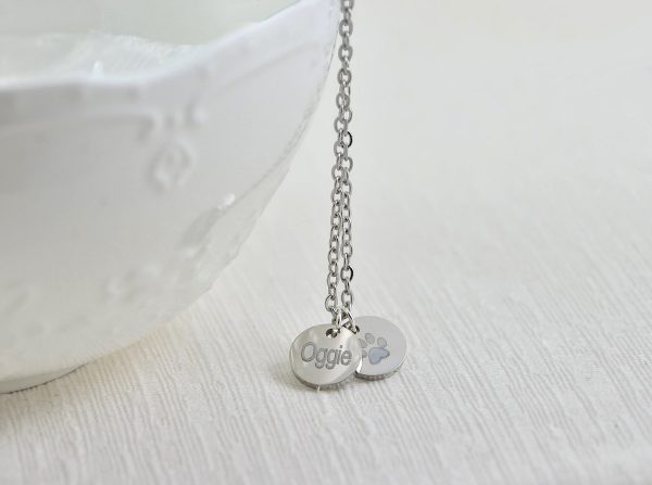 Custom Silver Name Necklace, Initials Engraved Dainty Necklace, Name Personalised Round Charm Tag Necklace, Customised Silver Necklace 54