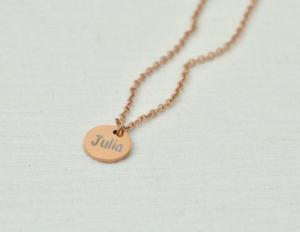 Custom Silver Name Necklace, Initials Engraved Dainty Necklace, Name Personalised Round Charm Tag Necklace, Customised Silver Necklace 56