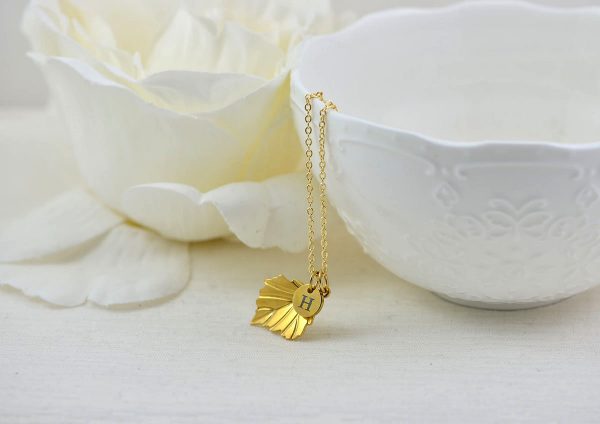 Gold Initials Leaf Charm Necklace, Bridesmaids Personalised Everyday Simple Charm Necklace, Gift for Her, Engraved Initial Drop Necklace 2