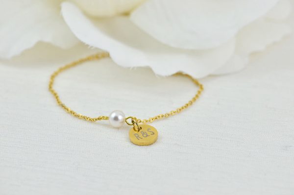 Gold Swarovski Pearl Bracelet Jewellery, Dainty Gold Bridesmaids Personalised Engraved Initial Bracelet, Elegant Letter Bracelet Jewellery 52