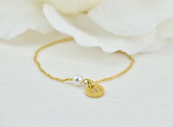 Gold Swarovski Pearl Bracelet Jewellery, Dainty Gold Bridesmaids Personalised Engraved Initial Bracelet, Elegant Letter Bracelet Jewellery 56