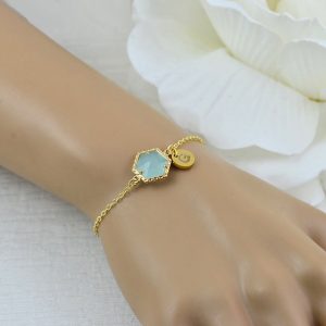 Gold Turquoise Bracelet Jewellery, Dainty Gold Personalised Engraved Initial Bracelet, Elegant Letter Personalised Bridesmaids Bracelet 5