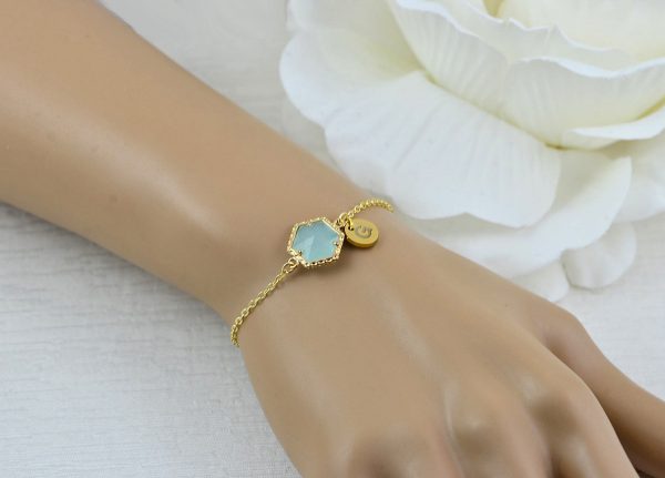 Gold Turquoise Bracelet Jewellery, Dainty Gold Personalised Engraved Initial Bracelet, Elegant Letter Personalised Bridesmaids Bracelet 1