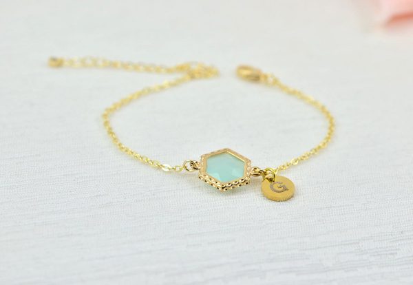 Gold Turquoise Bracelet Jewellery, Dainty Gold Personalised Engraved Initial Bracelet, Elegant Letter Personalised Bridesmaids Bracelet 52