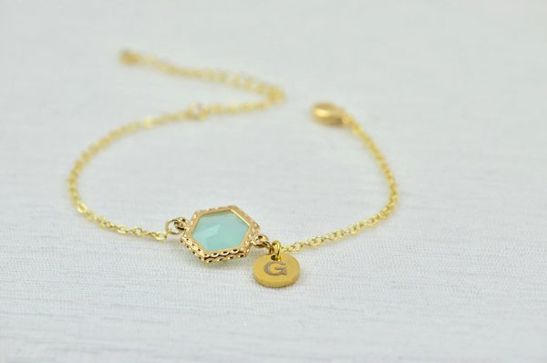 Gold Turquoise Bracelet Jewellery, Dainty Gold Personalised Engraved Initial Bracelet, Elegant Letter Personalised Bridesmaids Bracelet 3