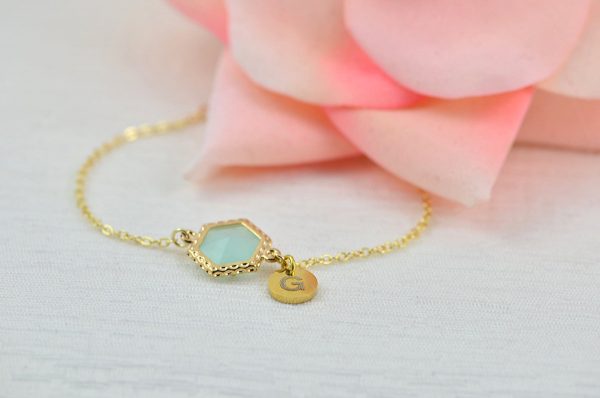 Gold Turquoise Bracelet Jewellery, Dainty Gold Personalised Engraved Initial Bracelet, Elegant Letter Personalised Bridesmaids Bracelet 4