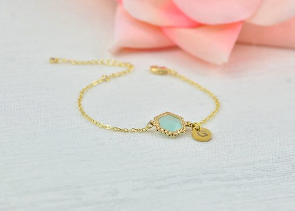 Gold Turquoise Bracelet Jewellery, Dainty Gold Personalised Engraved Initial Bracelet, Elegant Letter Personalised Bridesmaids Bracelet 57