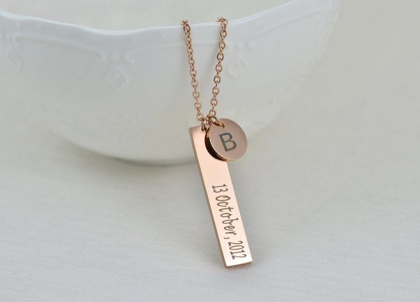 Initial Name Silver Bar Necklace, Personalised Charm Necklace, Name Bar Personalised Tag Necklace, Customised Silver Gold Rose Gold Necklace 51