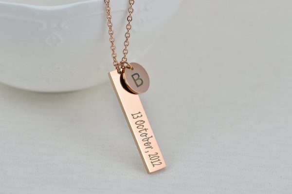 Initial Name Silver Bar Necklace, Personalised Charm Necklace, Name Bar Personalised Tag Necklace, Customised Silver Gold Rose Gold Necklace 52