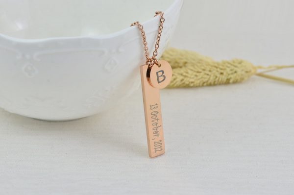 Initial Name Silver Bar Necklace, Personalised Charm Necklace, Name Bar Personalised Tag Necklace, Customised Silver Gold Rose Gold Necklace 53